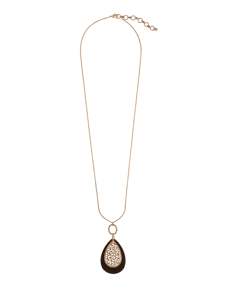 Sabine Wood Pendant Necklace | Gold / Brown