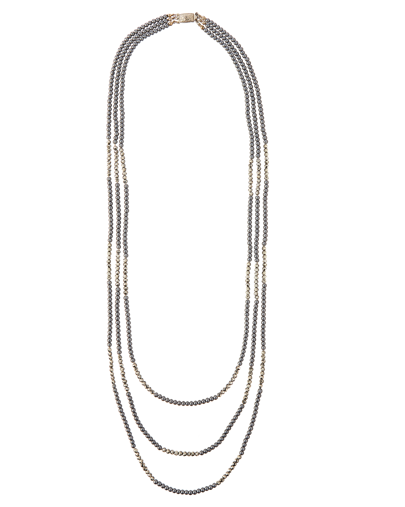 Davonna Layered Pearl Crystal Necklace | Silver / Light Grey