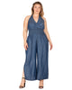 Cali Chambray Halter Wide Leg Jumpsuit - thumbnail