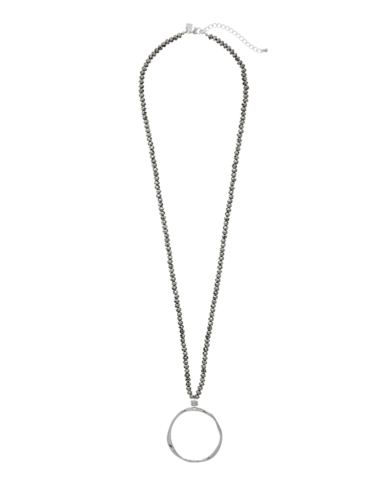 Arcadia Glass Beaded Pendant Necklace | Silver / Light Grey