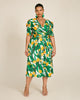 Puff Sleeve V-Neck Dress with Draping - thumbnail