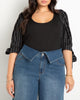 Jane Organza Sleeve Top With Bows - thumbnail
