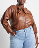 Verity Faux Leather Tie Neck Top - thumbnail