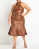 Trumpet Faux Leather Midi Skirt - thumbnail