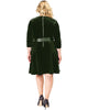 Womens Stretch Velvet V-Neck Satin Belt Aline Dress - thumbnail