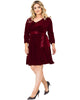 Womens Stretch Velvet V-Neck Satin Belt Aline Dress - thumbnail