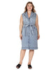Women's Belted Denim Pocket Midi Dress - thumbnail