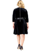 Womens Stretch Velvet V-Neck Satin Belt Aline Dress - thumbnail