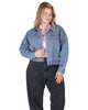 Women's Button Front Drop Down Shoulder Cropped Denim Jacket - thumbnail