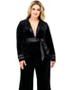 Women's Velvet Satin Belt Wrap Smoking Jacket - thumbnail