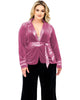 Women's Velvet Satin Belt Wrap Smoking Jacket - thumbnail