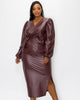 Faux Leather Wrap Top and Slit Skirt Set - thumbnail