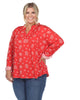Pleated Long Sleeve Leaf Print Blouse - thumbnail
