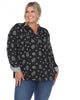 Pleated Long Sleeve Leaf Print Blouse - thumbnail