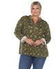 Pleated Long Sleeve Leaf Print Blouse - thumbnail