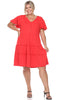 Short Sleeve V-neck Tiered Midi Dress - thumbnail