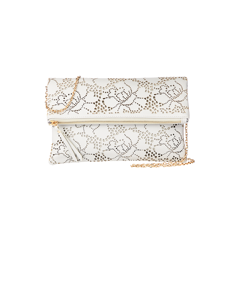 Carrie Perforated Clutch | White