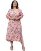 Floral Design Stylish Casual Dress- Pink - thumbnail