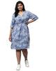 Floral Design Stylish Casual Dress- Dusty Blue - thumbnail