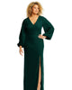 Long Puff Sleeve V-Neck Trumpet Gown - thumbnail