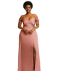 Off-the-Shoulder Flounce Sleeve Empire Waist Gown with Front Slit - thumbnail
