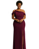 One-Shoulder Draped Cuff Maxi Dress with Front Slit - thumbnail