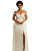 Off-the-Shoulder Flounce Sleeve Empire Waist Gown with Front Slit - thumbnail