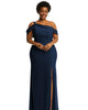 One-Shoulder Draped Cuff Maxi Dress with Front Slit - thumbnail