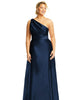 Draped One-Shoulder Satin Maxi Dress with Pockets - thumbnail