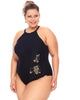 Swimsuit With Embroidery, Choker And Padded Cups - thumbnail
