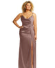 Cowl-Neck Draped Wrap Maxi Dress with Front Slit - thumbnail
