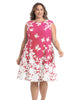 Monotone Floral Cap Sleeve Fit and Flare Dress - thumbnail