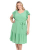 Diamond dot embroidered flutter sleeve tiered midi dress - thumbnail