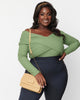 Unique Vintage Plus Size Green Textured Knit Saturday Night Bodysuit - thumbnail
