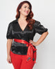 Unique Vintage Plus Size Black & Red Lock & Key Sashed Blouse - thumbnail