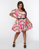 Smak Parlour Plus Size Pink & White Floral Puff Sleeve Flare Dress - thumbnail