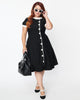 Unique Vintage Plus Size Black & White Contrast Button Swing Dress - thumbnail