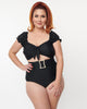 Unique Vintage Plus Size Black Shirred Bow Bandeau Swim Top - thumbnail