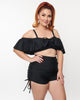 Unique Vintage Plus Size Black Ruffle Swim Top Full Sleeve - thumbnail