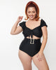 Unique Vintage Plus Size Black High Waist Belted Swim Bottom - thumbnail