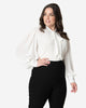 Unique Vintage Plus Size White Neck Tie Gwen Blouse - thumbnail