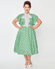 Unique Vintage Plus Size Sage & White Polka Dot Flutter Swing Dress - thumbnail