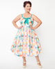 Unique Vintage Plus Size Pastel Rainbow Checkered Golightly Flare Dress - thumbnail