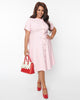 Unique Vintage Plus Size Pink & Heart Button Swing Dress - thumbnail