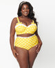 Unique Vintage Plus Size Yellow & White Polka Dot Bowed Over Swim Top - thumbnail