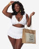 Unique Vintage Plus Size White Shirred Skirt Swim Bottom - thumbnail