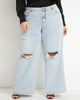 Wide Leg Distressed Jeans- Light Wash - thumbnail