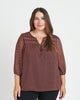 Penelope 3/4 Sleeve Top with Lace - thumbnail