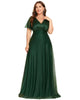Short Sleeve V-Neck Ribbon Waist A-Line Evening Dress - thumbnail