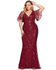 Shiny V Neck Leaf-Sequined Bodycon Formal Evening Dresses - thumbnail